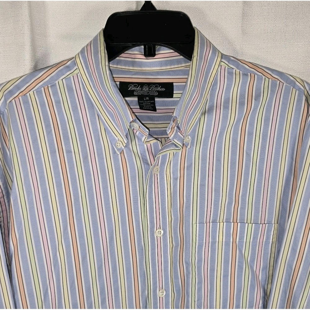 Brooks Brothers Country Club Mens L/R Egyptian Cotton Striped‎ Button Down Shirt